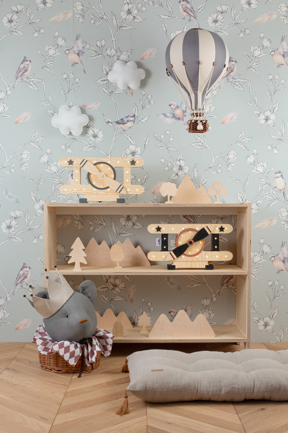 Cream & Gray Hot Air Balloon Decoration | Perfect for Nursery & Kids Room