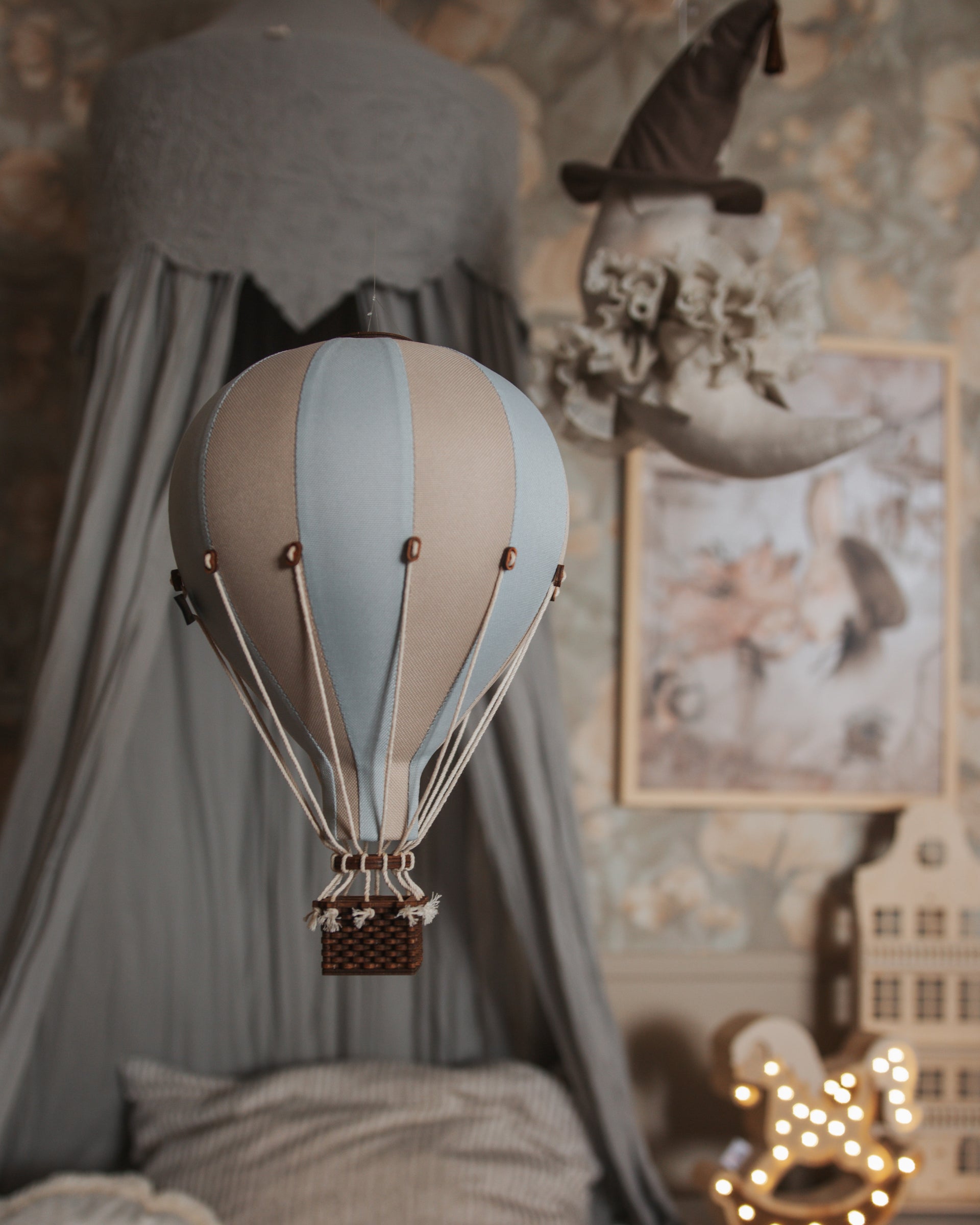 Blue & Brown Hot Air Balloon Decoration | Perfect for Nursery & Kids Room